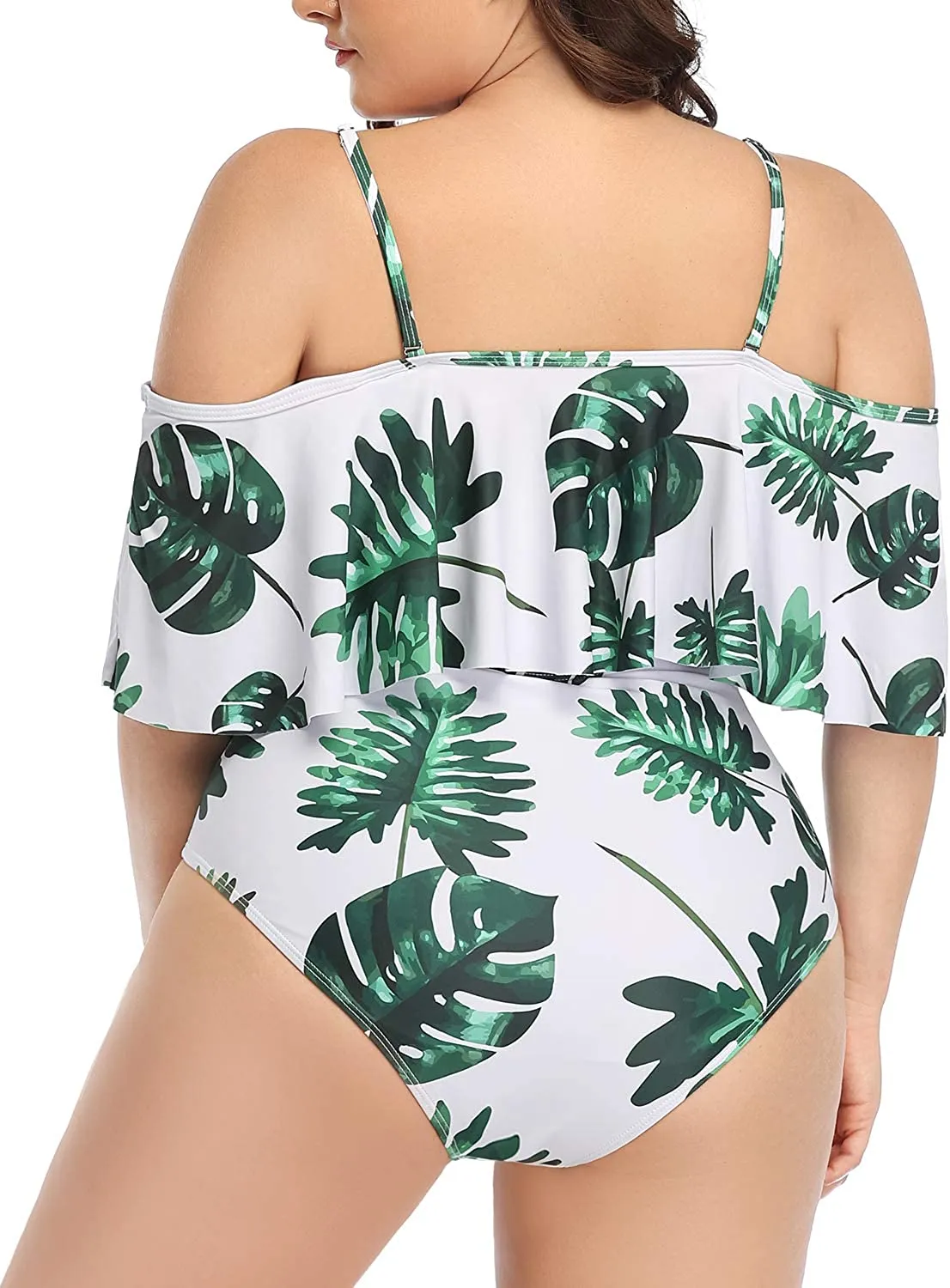Leopard Women Plus Size One Piece Tummy Control Flounce Bathing Suits