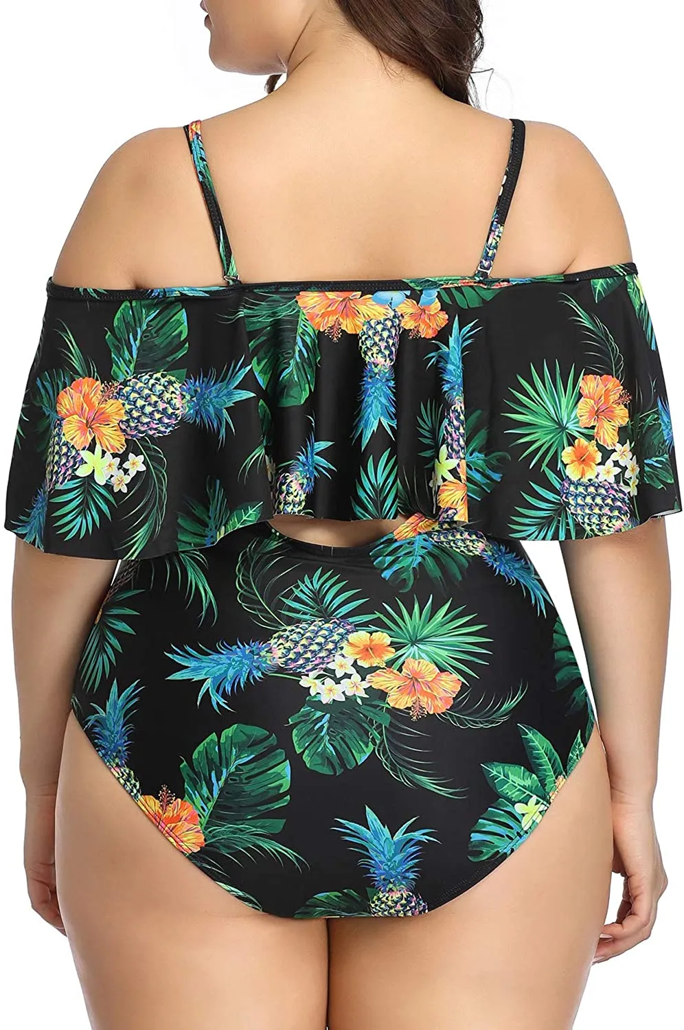 Leopard Women Plus Size One Piece Tummy Control Flounce Bathing Suits