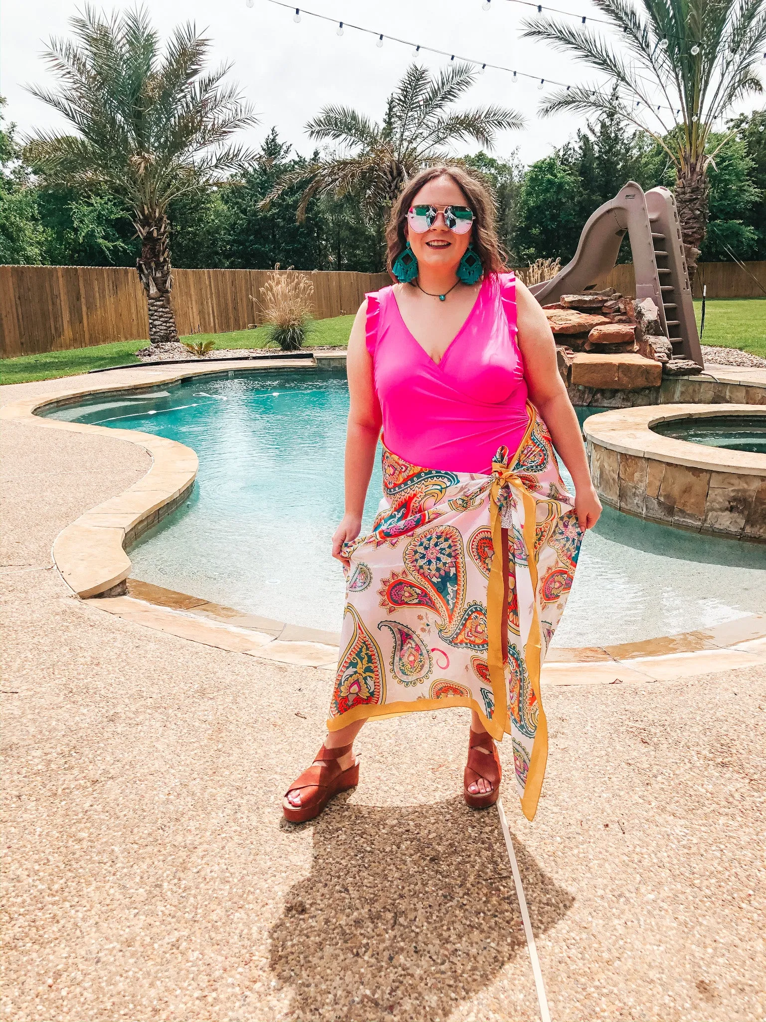 Let's Wrap This Up Large Paisley Satin Sarong with Mustard Trim