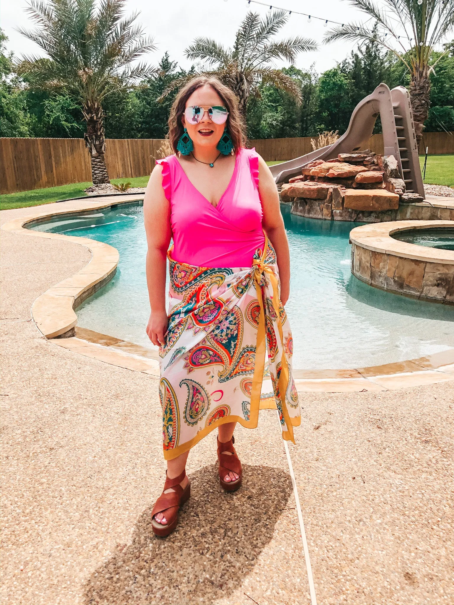 Let's Wrap This Up Large Paisley Satin Sarong with Mustard Trim
