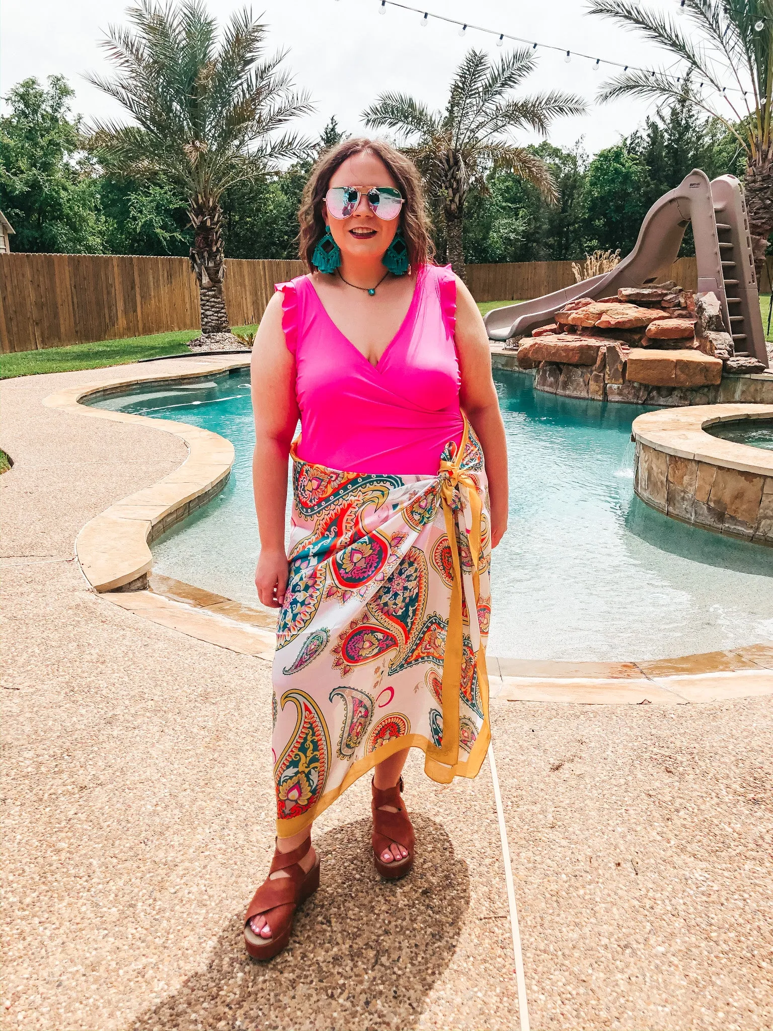 Let's Wrap This Up Large Paisley Satin Sarong with Mustard Trim