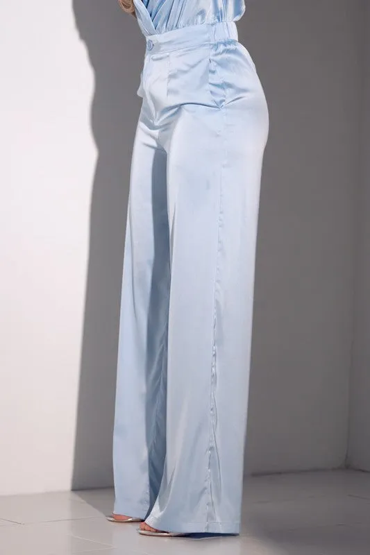Light Blue Long Sleeve Satin Set