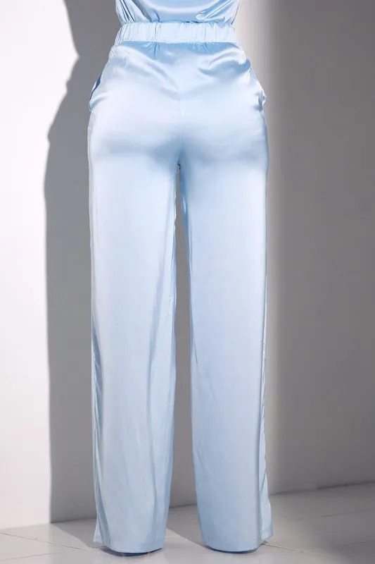 Light Blue Long Sleeve Satin Set