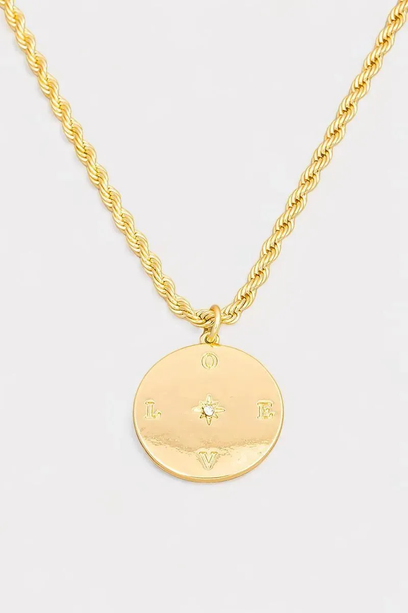 Love Letters Coin Pendant Rope Chain Necklace