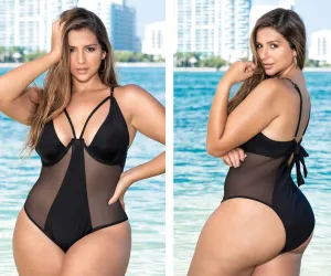 Mapale Curvy Size Underwire One Piece Swimsuit Color Black