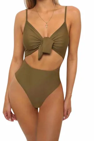 One-piece Cut Out Swimsuit Solid Color
