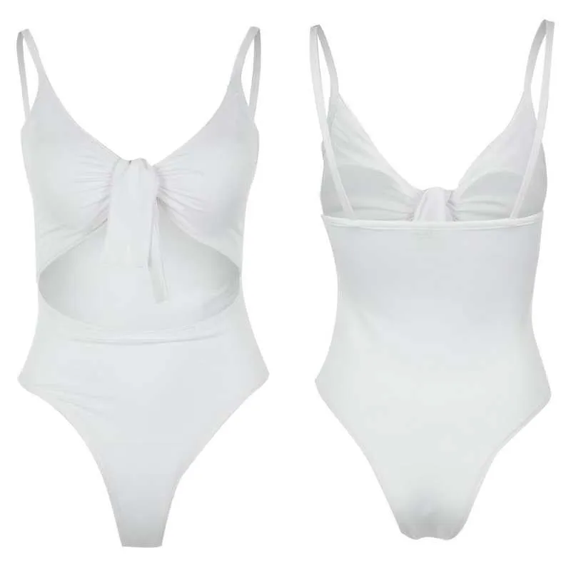 One-piece Cut Out Swimsuit Solid Color