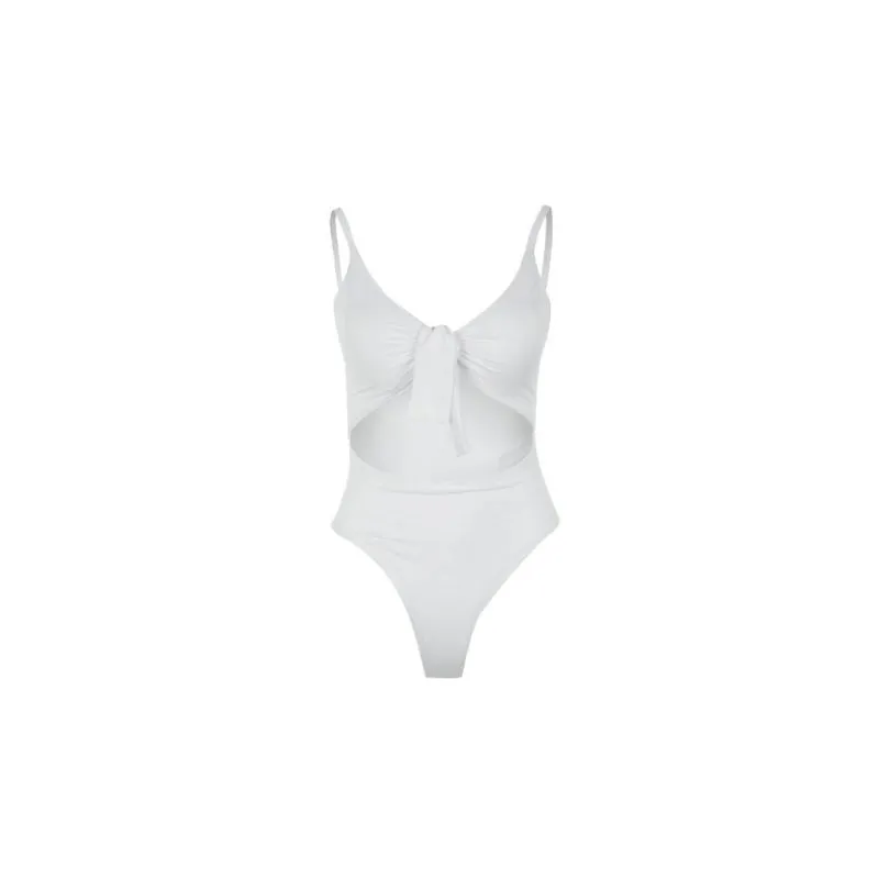One-piece Cut Out Swimsuit Solid Color