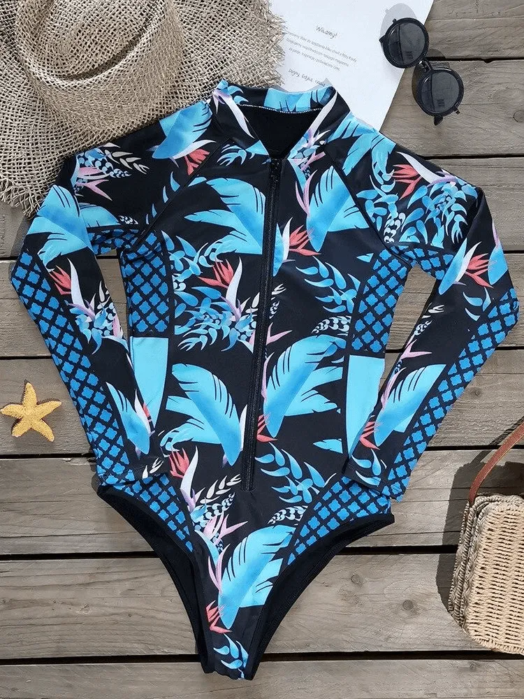 One-piece Sporty Women's Swimsuit with Long Sleeves - SF0507