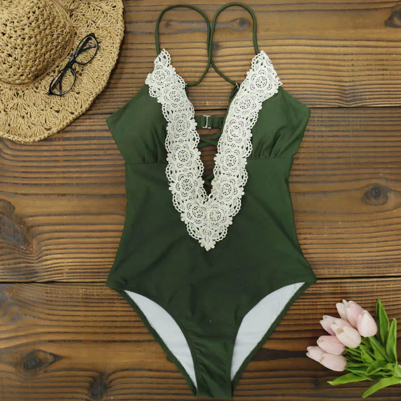 One Piece Swimsuit with Lace - 5 styles and prints available