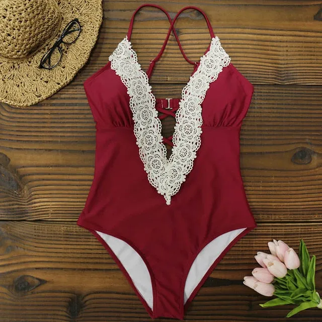 One Piece Swimsuit with Lace - 5 styles and prints available