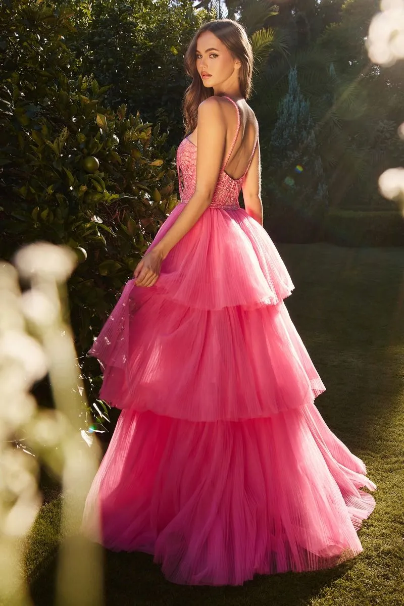 Paige | High Low Halter Beaded Ball Gown | Andrea & Leo Couture A1239