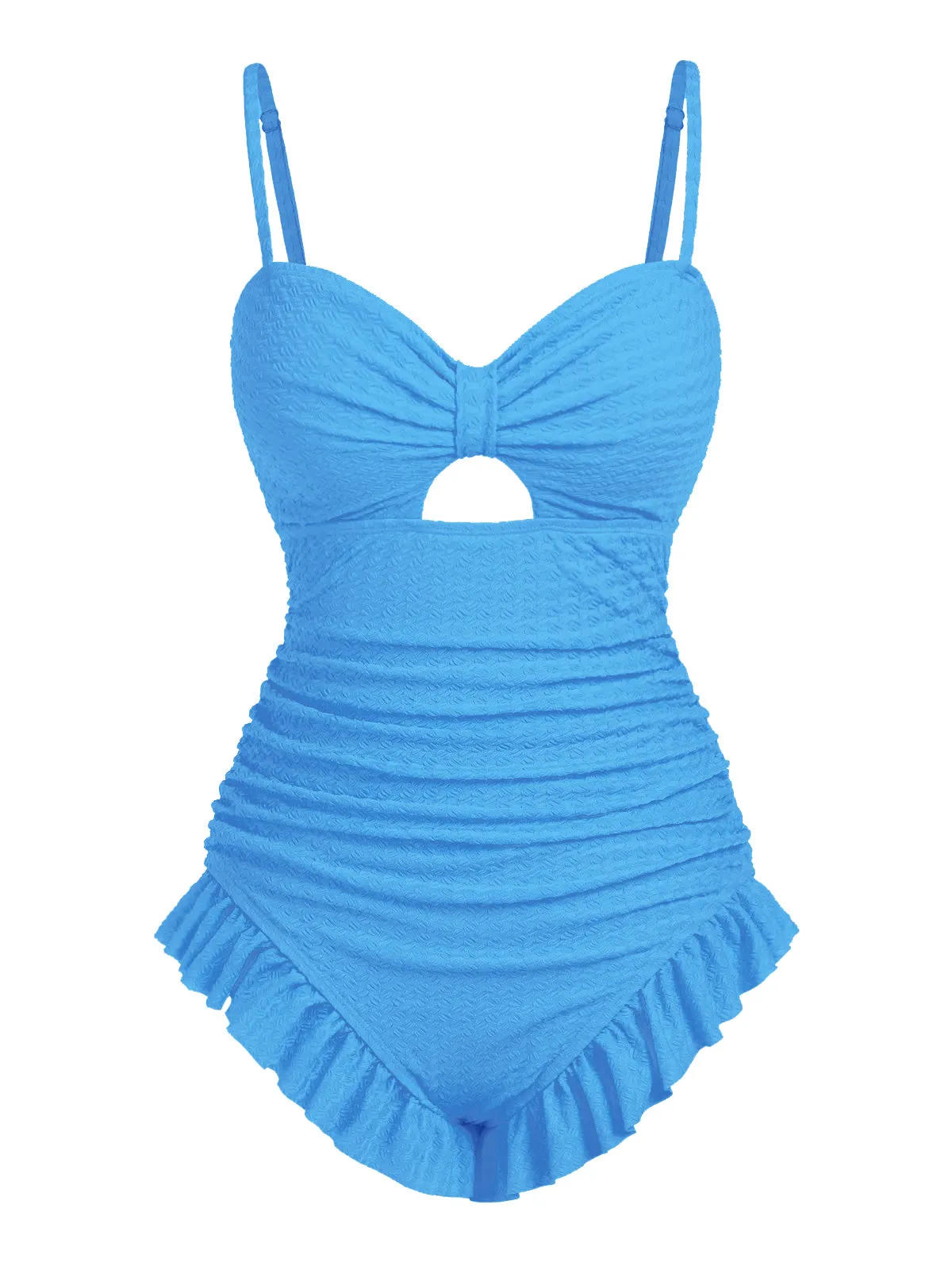 Pale Pink 1950s Solid Ruched Swimsuit