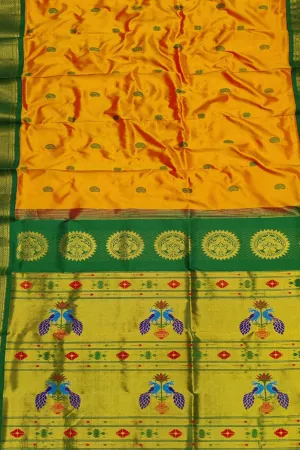 Peacock Design Yellow & Green Paithani Pure Silk Saree - Handloom