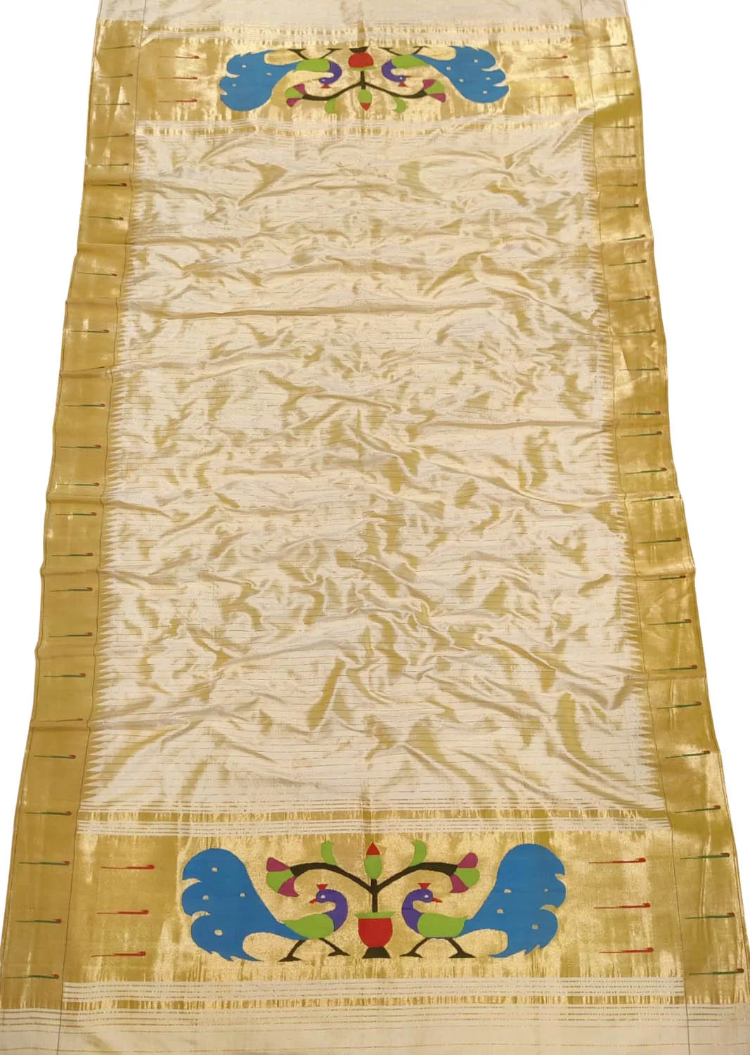 Pure Silk Off White Paithani Handloom Dupatta with Muniya Border - Single