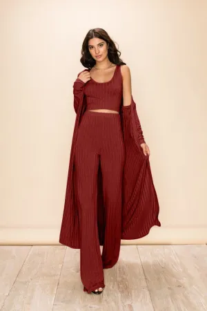 Red Always A Favorite Wide Rib Cardigan Set