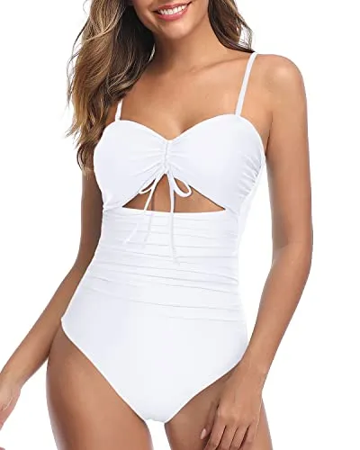 Removable Spaghetti Straps Swimsuits For Curvy Womens-White