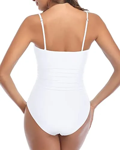Removable Spaghetti Straps Swimsuits For Curvy Womens-White