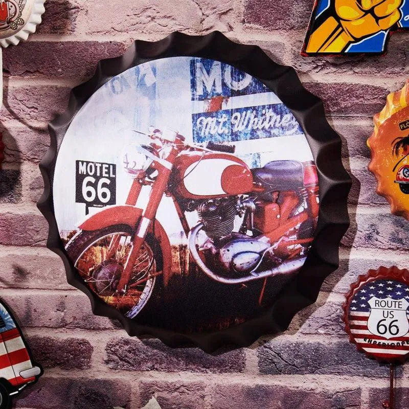 Route66 Red Bottle Cap Wall Accent
