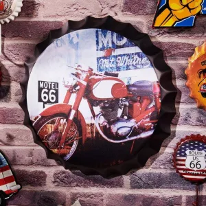 Route66 Red Bottle Cap Wall Accent
