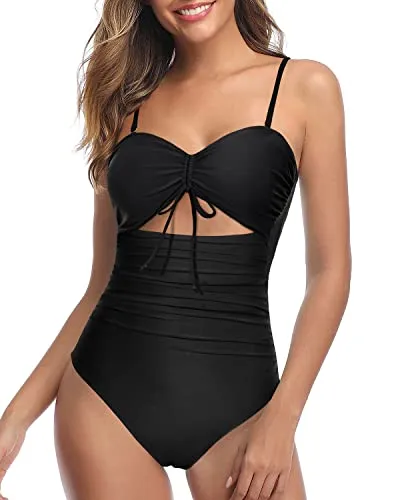 Sexy Cutout One Piece Swimsuits For Curvy Womens-Black