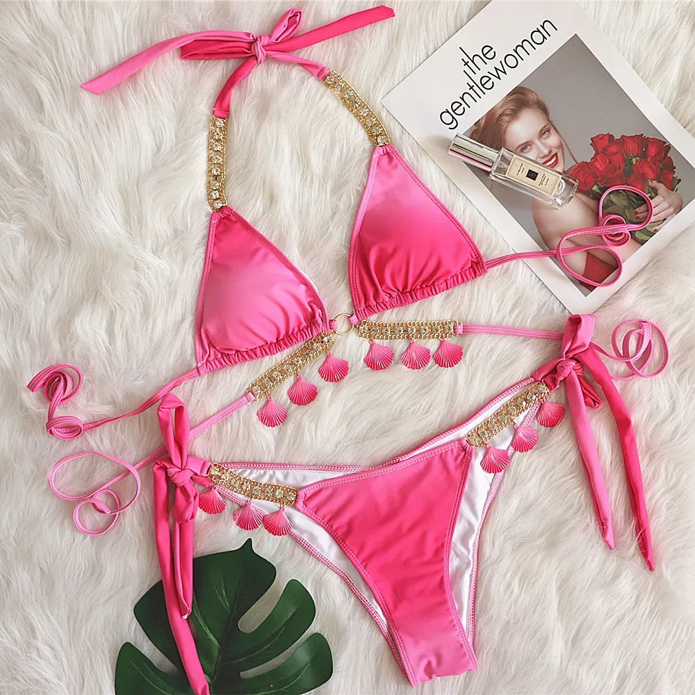 Sexy Strappy Gradient Print Women's Two-piece Swimsuit