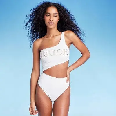 Shade & Shore Women's One Piece Swimsuit Cut Out Cheeky Swimwear, White L
