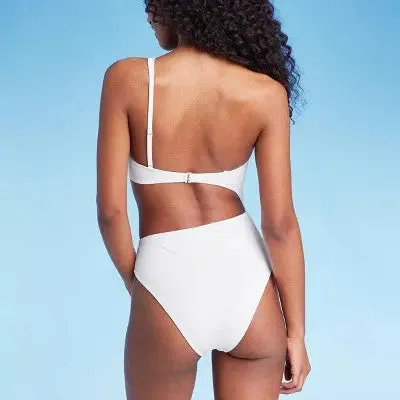Shade & Shore Women's One Piece Swimsuit Cut Out Cheeky Swimwear, White L
