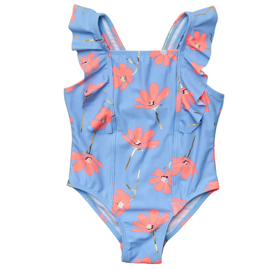 Snapper Rock Beach Bloom Ruffle Shoulder Swimsuit G13231 - Blue