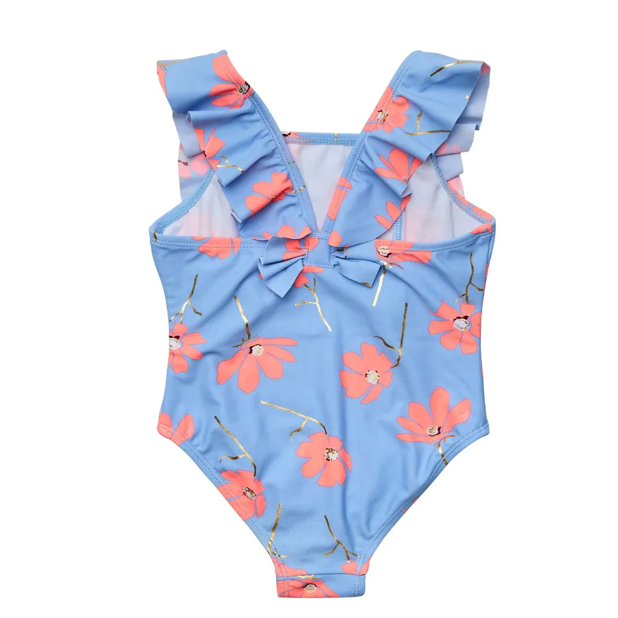 Snapper Rock Beach Bloom Ruffle Shoulder Swimsuit G13231 - Blue