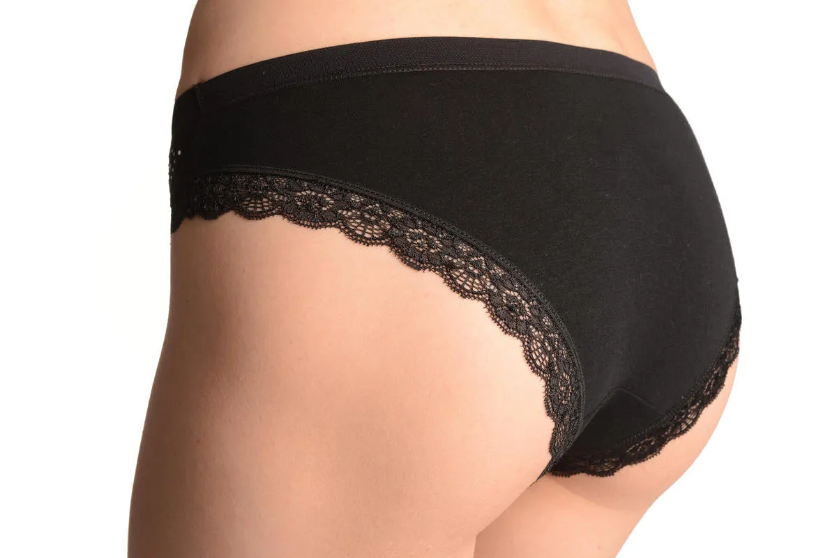 Soft Cotton With Crystal Circles Black High Leg Brazilian