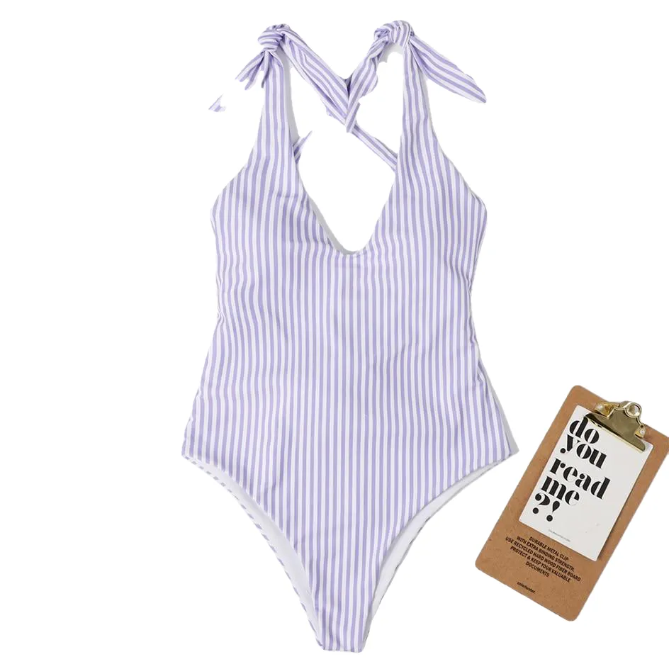 Stylish Spice Girls' Striped Bathing Suit Plus Size One Piece