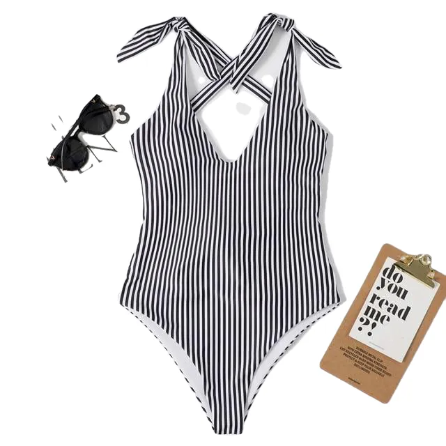 Stylish Spice Girls' Striped Bathing Suit Plus Size One Piece