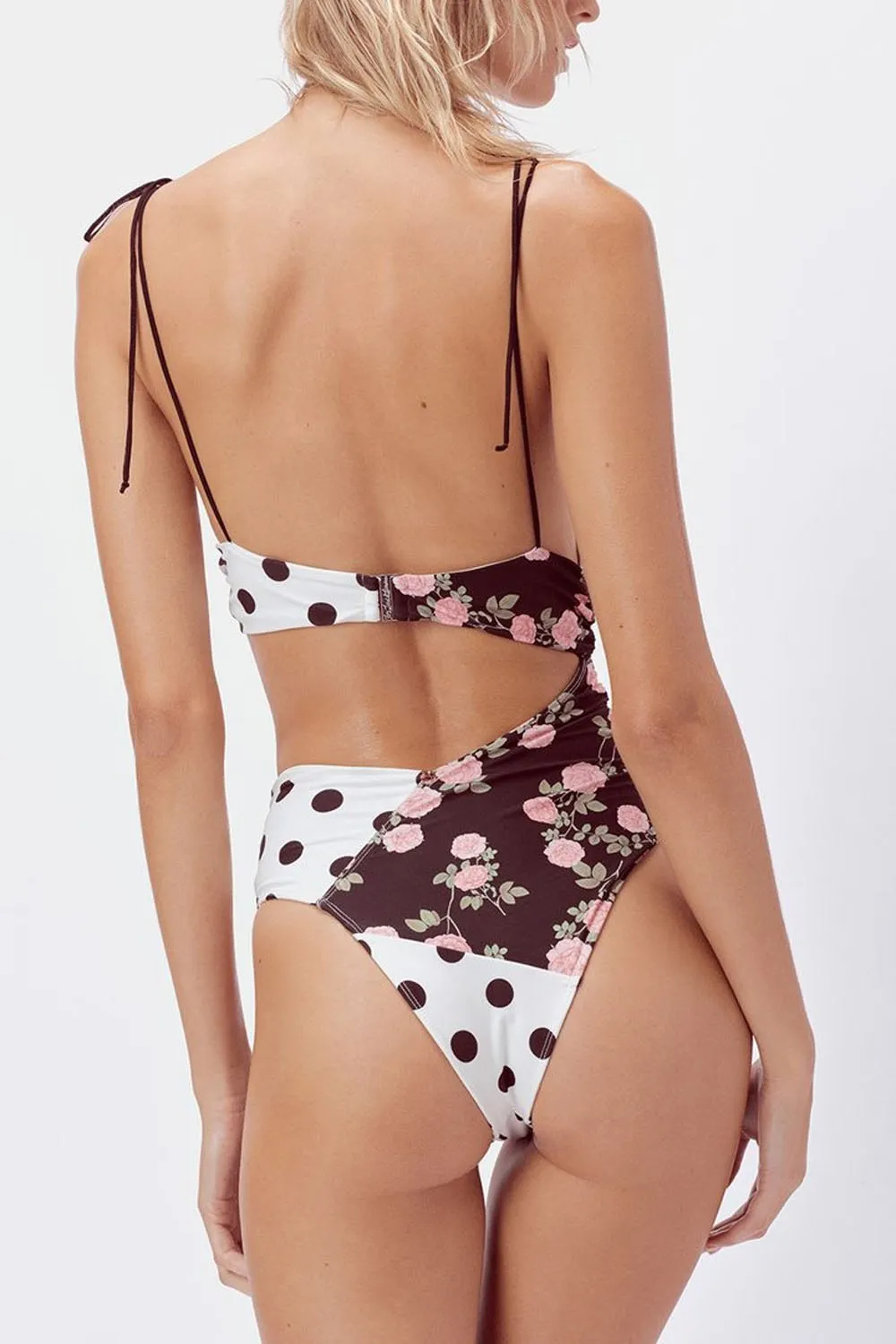Trendy Hot Girls' Lace Up Swimsuit With Floral Black Dot Pattern One Piece