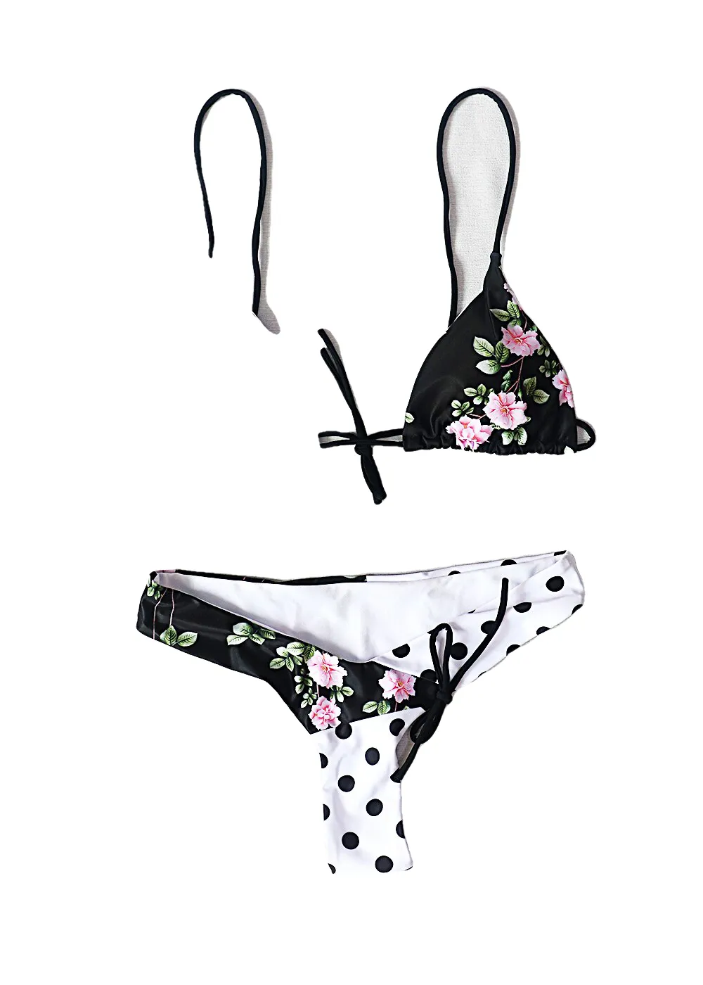 Trendy Hot Girls' Lace Up Swimsuit With Floral Black Dot Pattern One Piece