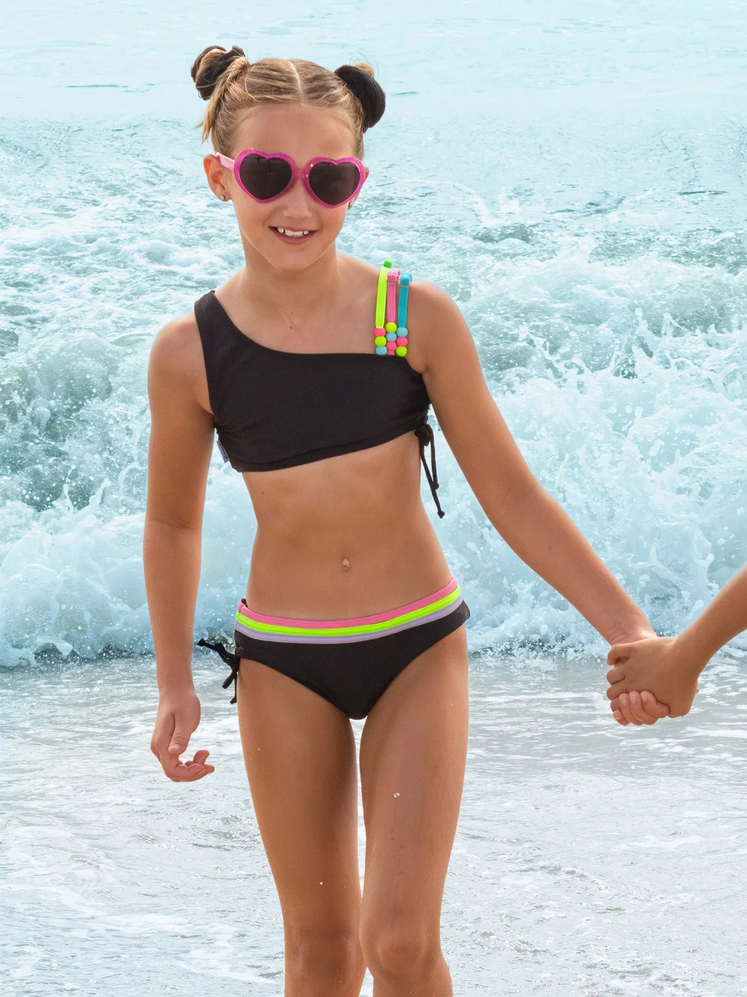 Trimmed one shoulder two piece bikini set