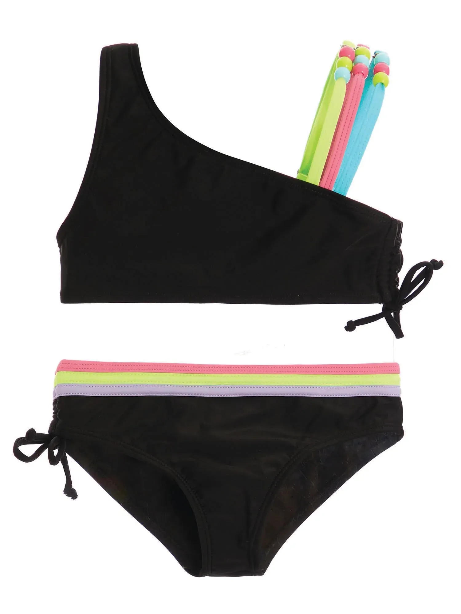 Trimmed one shoulder two piece bikini set