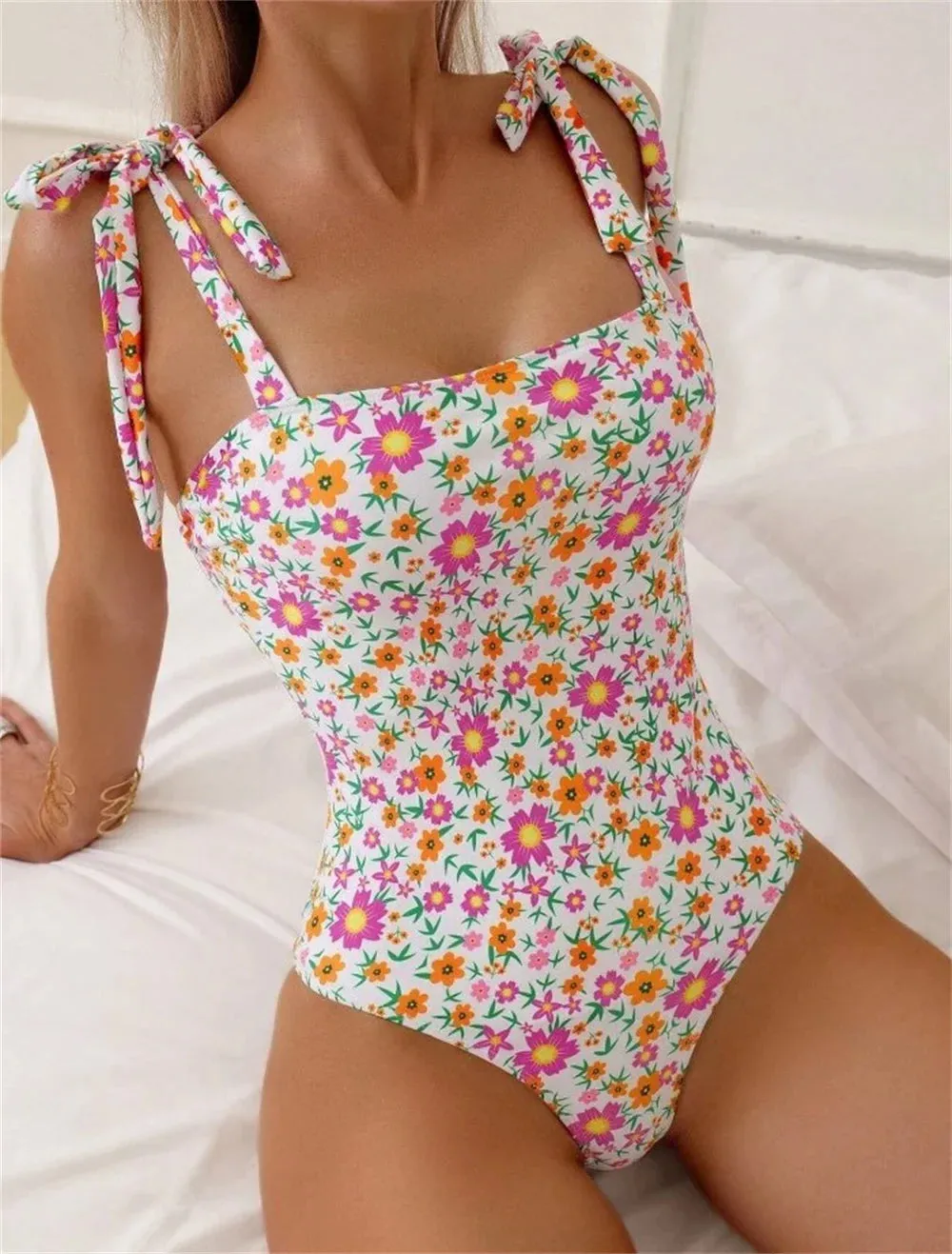 Tropical Flower Print One-Piece Swimsuit