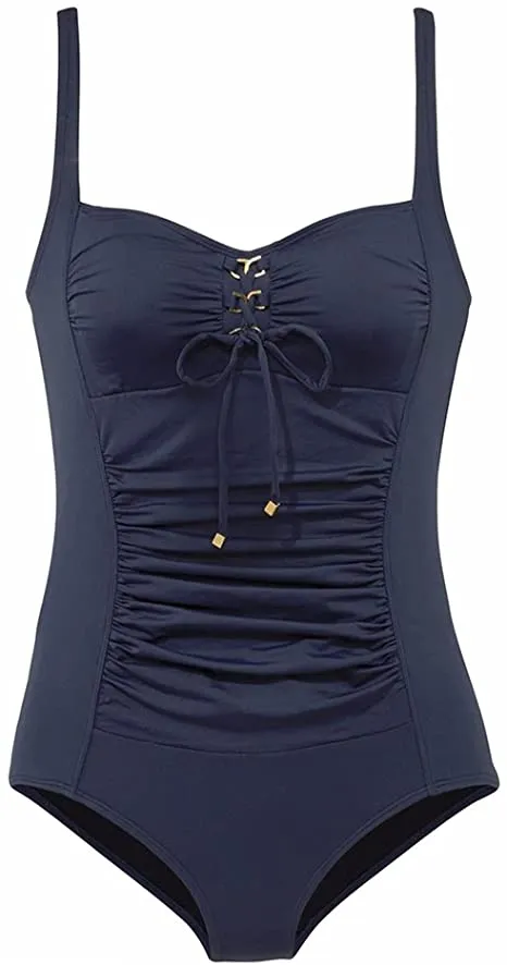 Upopby Belly Pleated One-piece Swimsuit Solid Suit