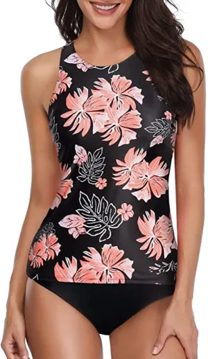 Upopby High-Neck Long Two-Piece Swimsuit Sports Bikini Tankini