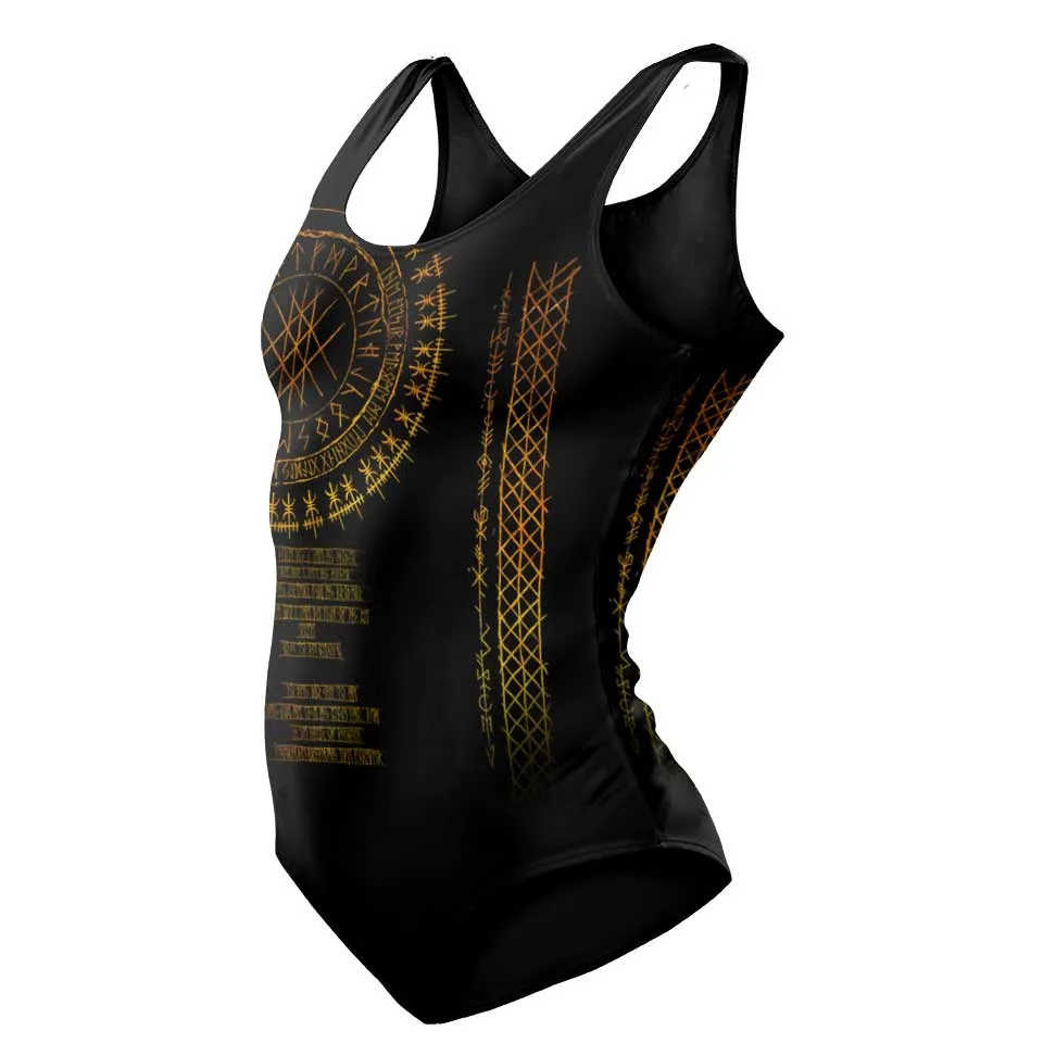 Viking Runes One-Piece Swimsuit