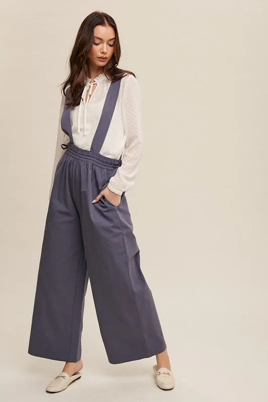 Vintage Navy Scotch Suspender Style Wide Leg Jumpsuit