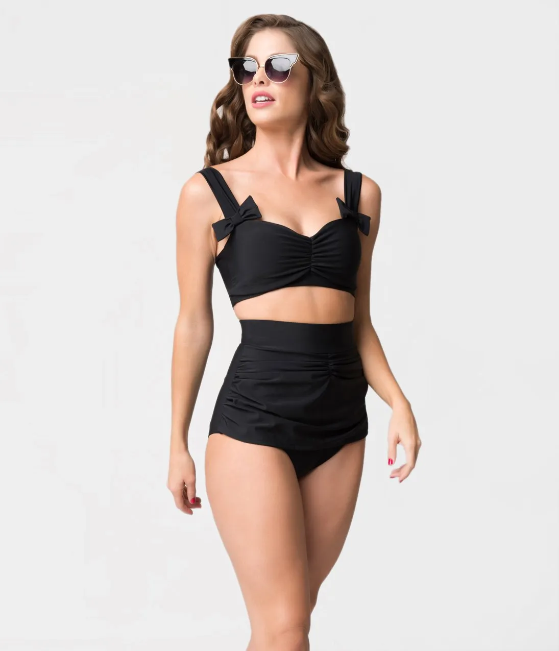 Vintage Style Black Bows Swim Top