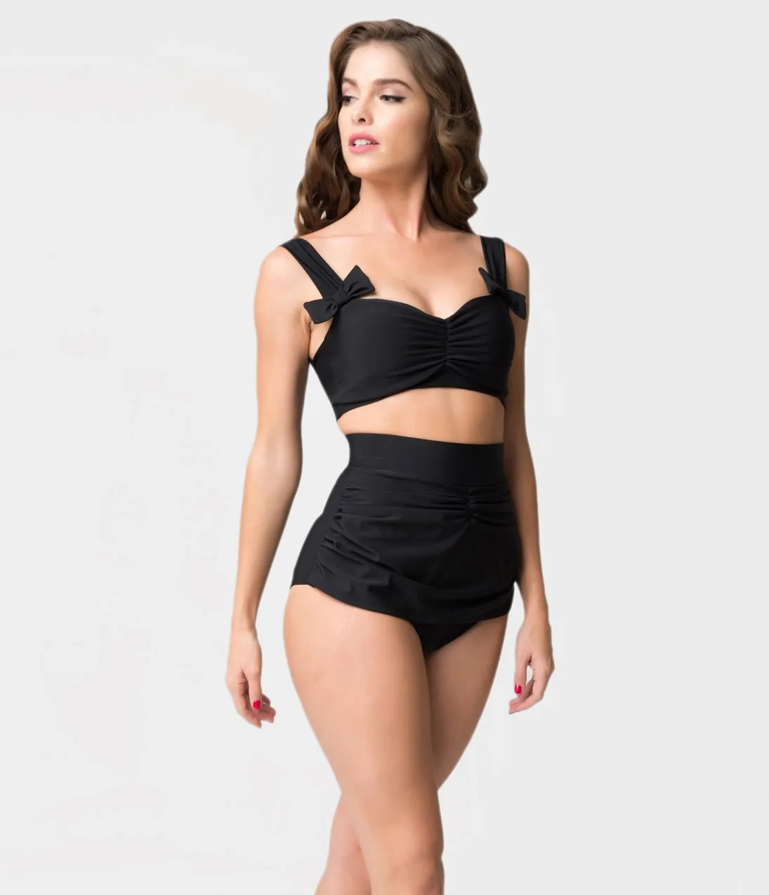 Vintage Style Black Bows Swim Top