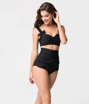 Vintage Style Black Bows Swim Top