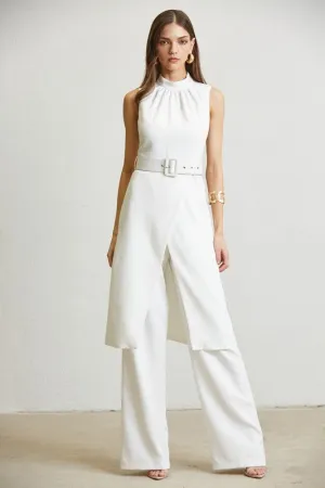 White Highneck Long-Bodice Top & Pant Set