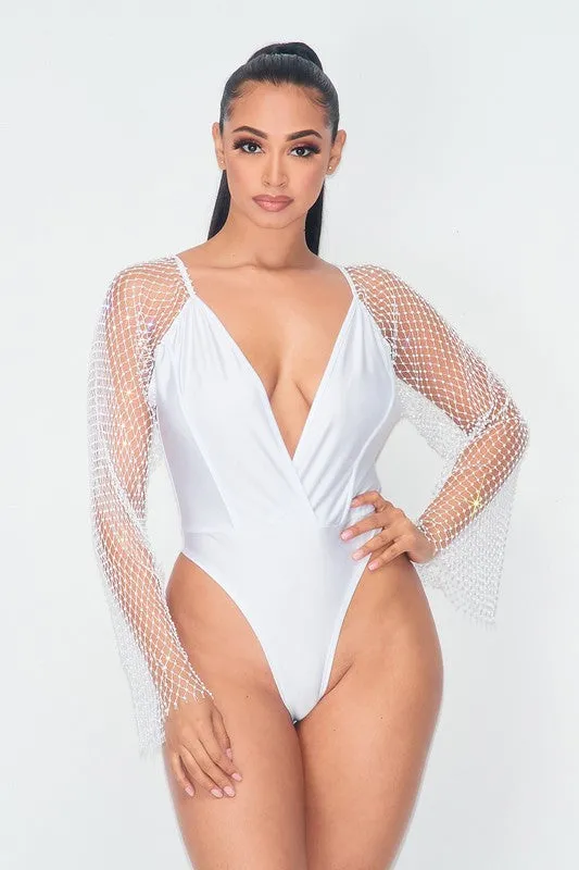 White Rhinestone Bodysuit