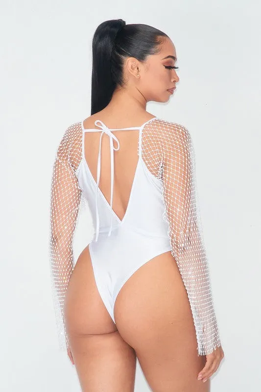 White Rhinestone Bodysuit