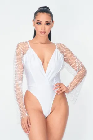 White Rhinestone Bodysuit