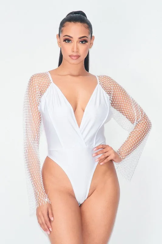 White Rhinestone Bodysuit